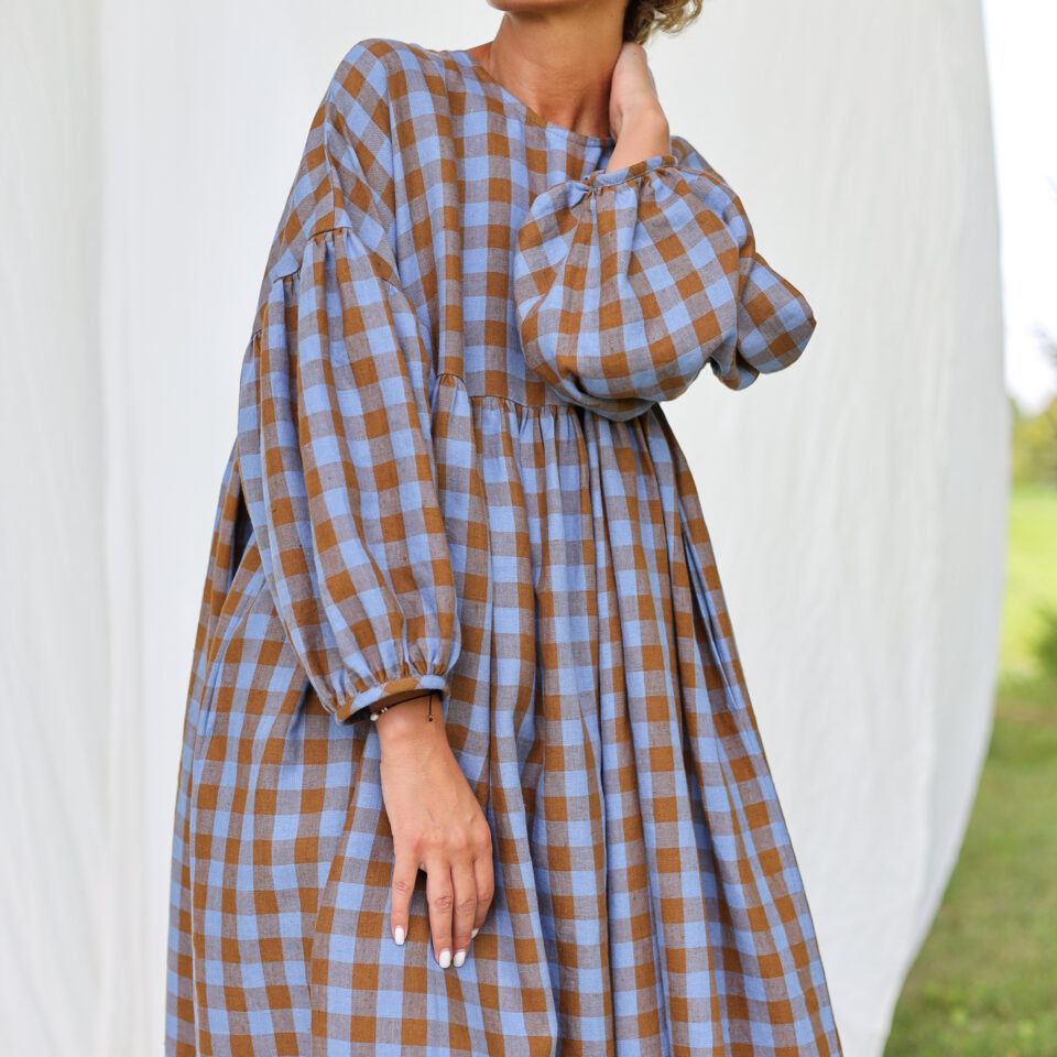 Oversized Linen Dress GRETA in Bluebonnet Checks | Dress | Sustainable clothing | OffOn clothing